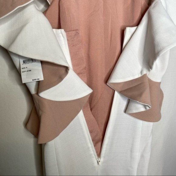 NWT C/MEO Collective Elation Ruffle-Bodice Gown in Ivory with Blush Size Large - Picture 6 of 10